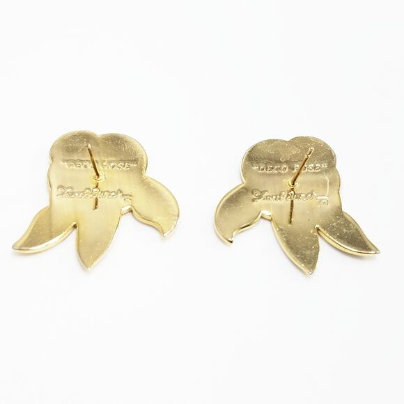 Vintage Laurel Burch "Deco Rose" Earrings, Gold Cloisonne Posts, Gold Plated - Picture 6 of 10